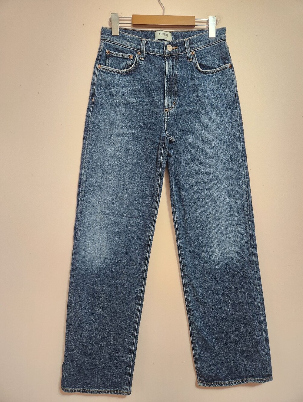 AGOLDE Harper Medium Wash Straight Leg Jeans Distressed Denim Y2K Aesthetic 27